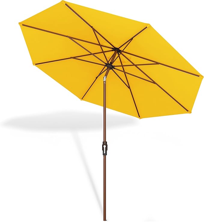 Midtown Umbrellas Sunbrella Umbrella Outdoor Patio Umbrella 2-9 Feet in Sunbrella Yellow Acrylic Fabric, Auto-Tilt Aluminum Frame For Backyard Umbrella, Deck Umbrella & Porch Umbrella - Wooden Pole