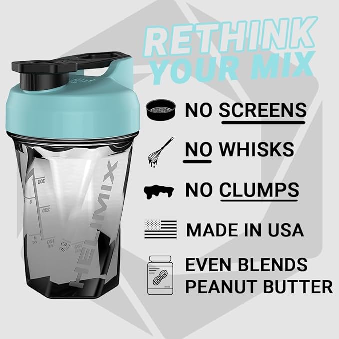 HELIMIX 1.5 Vortex Blender Shaker Bottle Holds Upto 20oz | No Blending Ball or Whisk | USA Made | Portable Pre Workout Whey Protein Drink Shaker Cup | Mixes Cocktails Smoothies Shakes | Top Rack Safe