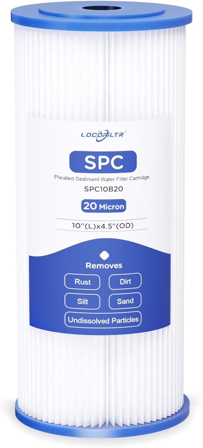 Whole House Water Filter Cartridge Replacement for Well Water, 20 Micron Water Filter 10" x 4.5" Pleated Sediment Water Filter Compatible with FXHSC, R50-BBSA, WFHDC3001, W50PEHD - 1 Pack