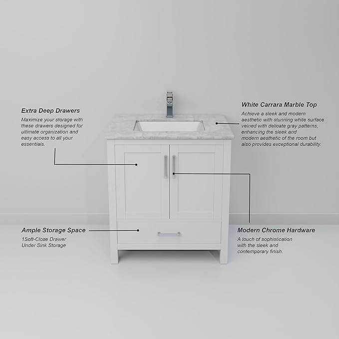 Big Sur 30 in. W X 22 in. D White Single Bath Vanity Cabinet Without Countertop