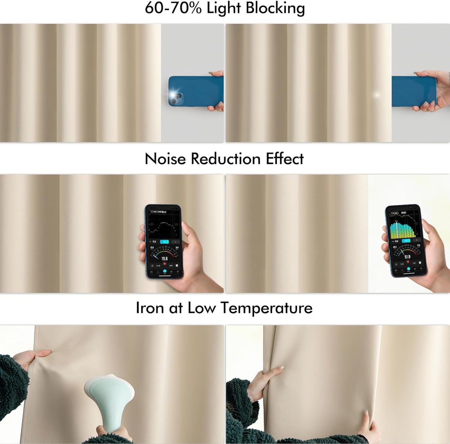 MIULEE Cream Beige Back Tab Light Blocking Curtains 95 Inch Length 2 Panels Set for Living Room Bedroom Privacy, Rod Pocket/Pinch Pleat Thermal Insulated Room Darkening Pleated Blackout Drapes