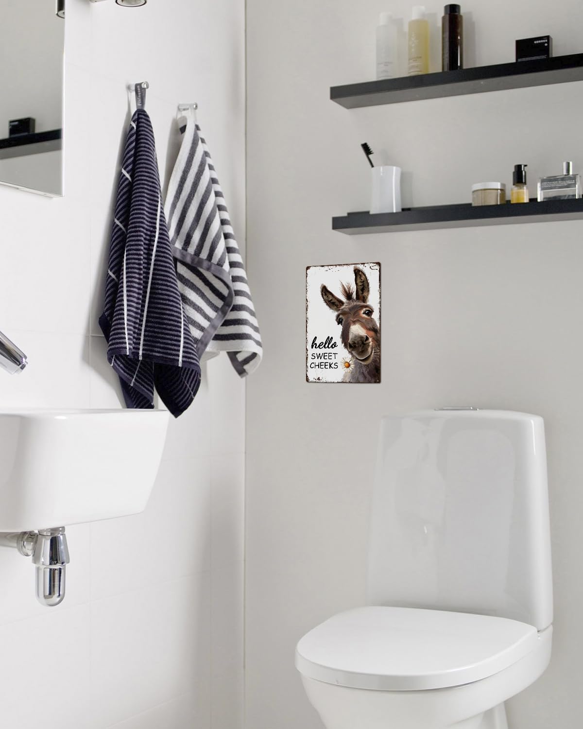 ALKB Western Bathroom Decor Vintage Donkey Gift - Funny Bathroom Restroom Toilet Decoration - Hello Sweet Cheeks Metal Sign 8x12 Inch