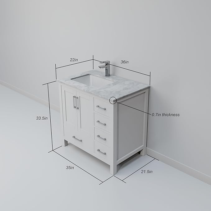 Big Sur 36 in. W X 22 in. D White Single Bath Vanity Cabinet Without Countertop