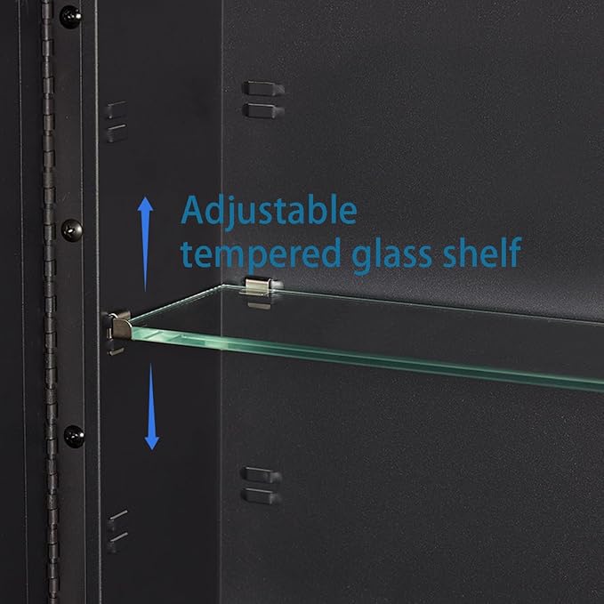 Black Bathroom Medicine Cabinet with Beveled Edge Mirrored Door 15 x 24 inch, Recessed or Surface Mount, with Adjustable Glass Shelves