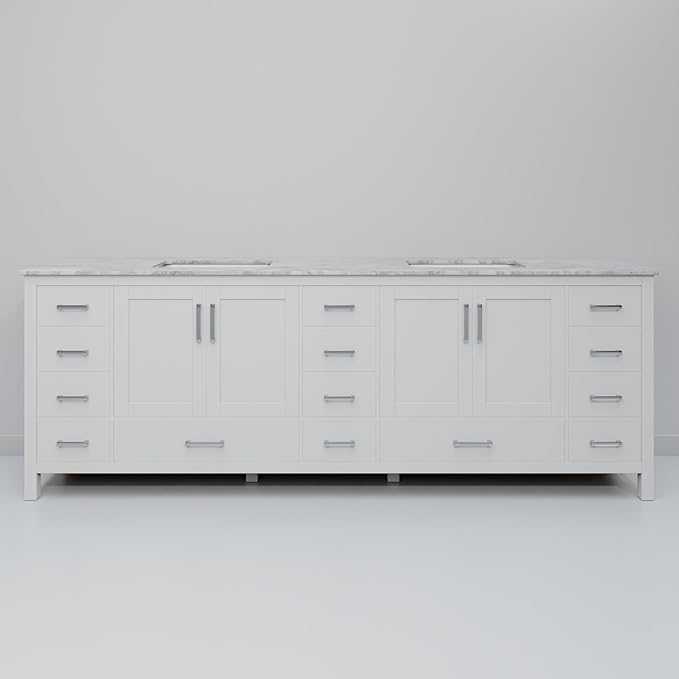 Big Sur 84 in. W x 22 in. D White Double Bath Vanity and Carrara Marble Top