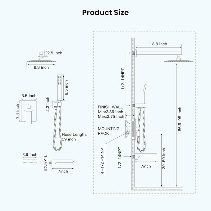 gotonovo Shower System with Tub Spout,Waterfall Tub Shower Faucet Set for Bathroom Head and Handle Set Wall Mounted 3 Function Rough-in Valve and Trim Included 10 inch Shower Head Oil Rubbed Bronze