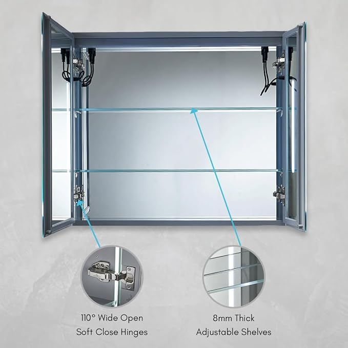 Blossom LED Medicine Cabinet Mirror for Bathroom 30x26 - Lighted Medicine Cabinet with Mirror - Recessed/Surface Mount - Anti-Fog, Dimmable, 3 Color Light Makeup - Wall Mounted Storage Cabinet