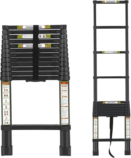 RIKADE Telescoping Ladder 16.5FT & Attic Ladder, Heavy Duty Aluminum with Non-Slip Feet, 330lb Capacity for RV, Attic, Roof & Multi-Surface Use