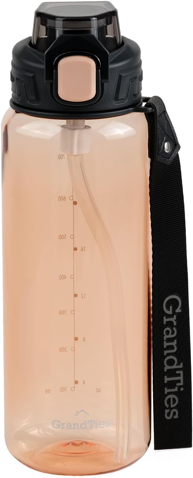 GRANDTIES Sports Tritan Plastic Water Bottle with Straw, Removable – Leakproof BPA Free Dishwasher Safe Travel Water Bottle with Strap for Gym, Outdoor, Fitness (Peach Creme, 28oz (800mL))
