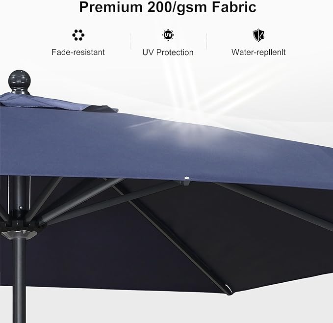 PURPLE LEAF 9' x 6' Rectangular Patio Umbrella Outdoor Table Umbrella Aluminum Frame Market Umbrella Sun Umbrella with 8 Sturdy Ribs Tilt for Garden Deck Lawn Pool Navy Blue