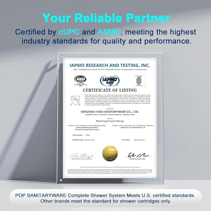 POP SANITARYWARE Brushed Gold Shower System Bathroom Shower Faucet Set with Tub Spout Wall Mounted 8 Inch Shower Head and Handle Set with Handheld 3 Function Tub and Shower Trim Kit with Valve