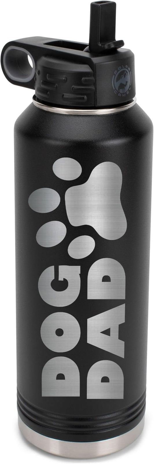 Elanze Designs Dog Dad Pawprint Black 32 ounce Stainless Steel Water Bottle With Straw