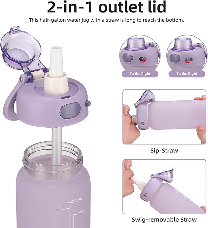 SIEROZUR 32 oz Glass Water Bottle with Straw and Handle Large Sports Motivational Water Bottle with Locking Lid and Time Marker Leakproof Water Jug for Daily Hydration Intake BPA Free