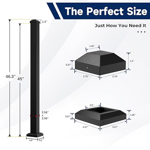 2.56 in. x 2.56 in. x 45 in. Porch and Deck Railing Post with Screws, Aluminum Railing Post, Black Textured Powder-Coat Finish Stair Post for Decks, Porches & Balconies (1x45in Post)