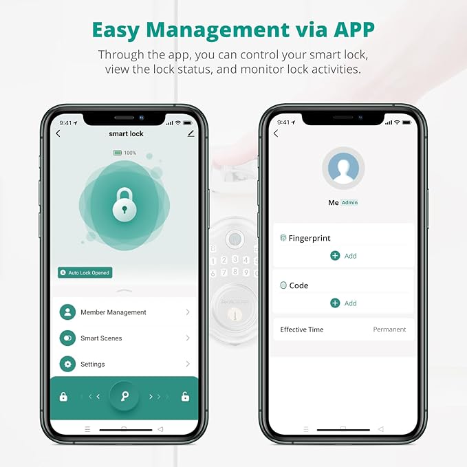 DS10 Pro Keyless Entry Door Lock with Handle - 2 Lever Handles, Bluetooth APP Control, Fingerprint Door Locks, Electronic Keypad Deadbolt Lock, Smart Doors Lock, Auto-Lock, Satin Nickel