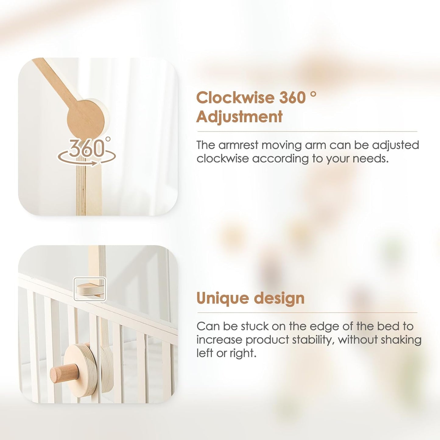 HI BABY MONMENT Crib Mobile Arm - Baby Mobile Hanger with 2-Height Settings Adjustable, Stabilizing Attachment for Added Safety, Mobile Arm for Crib, Sturdy & Secure Design for Nursery Mobile