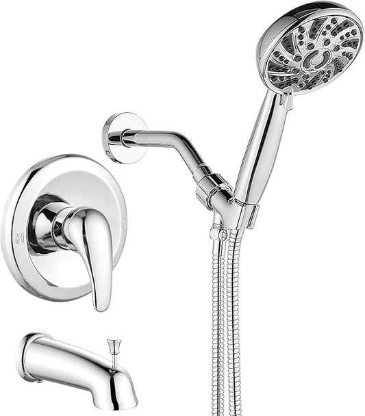 gotonovo Bathroom Shower Head Kit High Pressure Combo System Shower Faucet 6 Modes ABS Handheld Spray Shower Trim Kit Valve Included Shower Head and Handle Set Polished Chrome