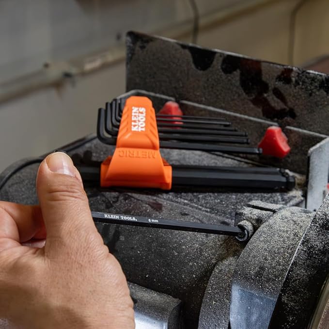 Klein Tools BLS10M 10-Key Metric Hex Key Caddy Set, L-Style Ball-End Keys, Sizes 1.5 to 10mm, Heat-Treated, Black Phosphate