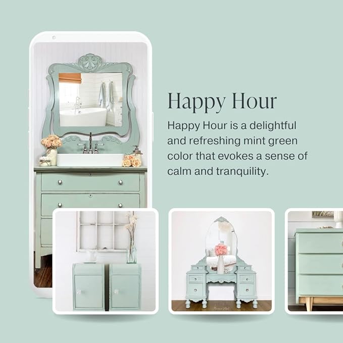 Country Chic All-in-One Chalk Paint for Furniture, Cabinets, Home Decor, Eco-Friendly, Matte Finish, Built-In Primer & Top Coat for Wood, Metal - Happy Hour (Mint Green) - Quart 32 oz (950 ml)