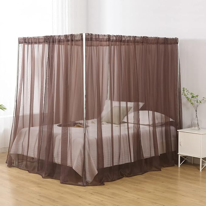 Bed Canopy for Queen Size Bed, Chiffon Princess Canopy for Girls Bed, Canopy Bed Drapes Adults(Coffee)