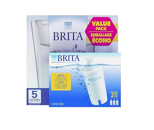 Britas Water Filter, Slim 5 Cup Capacity with 4 Filters (1 Pitcher with 4 Filter Pack)