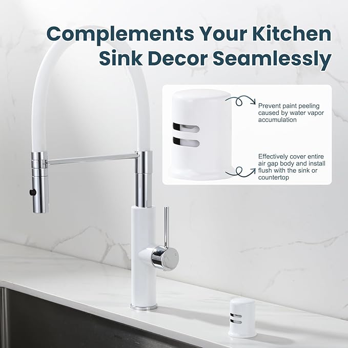 Dishwasher Air Gap Cover, Dishwasher Air Gap Cap for Kitchen Sink, Solid Brass Dishwasher Overflow Vent Cap Replacement Kit, Bright White