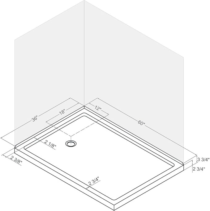 DreamLine SlimLine 36 in. D x 60 in. W x 2 3/4 in. H Left Drain Double Threshold Shower Base in Black, DLT-1036601-88