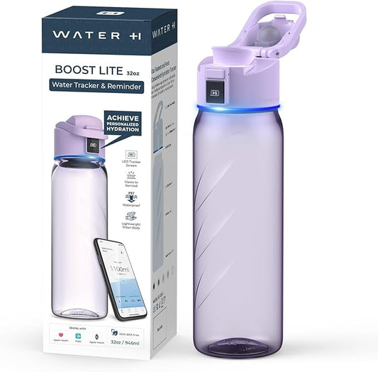 Smart Water Bottle with Reminder to Drink Water, Motivate & Tracking Hydration Water Bottle with App, 32 oz Tritan BPA-Free Plastic Water Bottles for Gym, School, Office - Purple