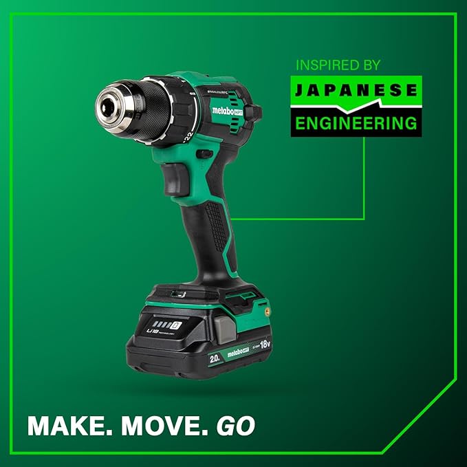 Metabo HPT 18V MultiVolt 1/2" Cordless Brushless Driver Drill Kit, High Power Drill Set with Bag, 2 Lithium-Ion Metabo Batteries and Charger, Compact Lightweight Power Driver, DS18DEX