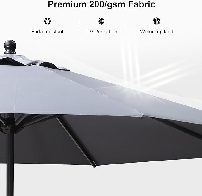 PURPLE LEAF 11' Round Patio Umbrella Outdoor Table Umbrella Aluminum Frame Market Umbrella Sun Umbrella with 8 Sturdy Ribs for Garden Deck Lawn & Pool Light Gray