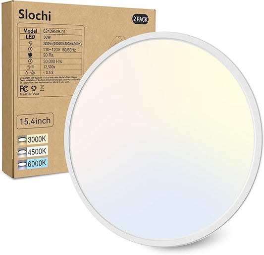 slochi 15.4 Inch Flush Mount Ceiling Light, 36W 3200lm Ultra Thin LED Ceiling Light, 3000K/4000K/6500K 3 Color Temperature Low Profile Ceiling Light Fixtures for Bedroom, Kitchen, Living Room, Closet