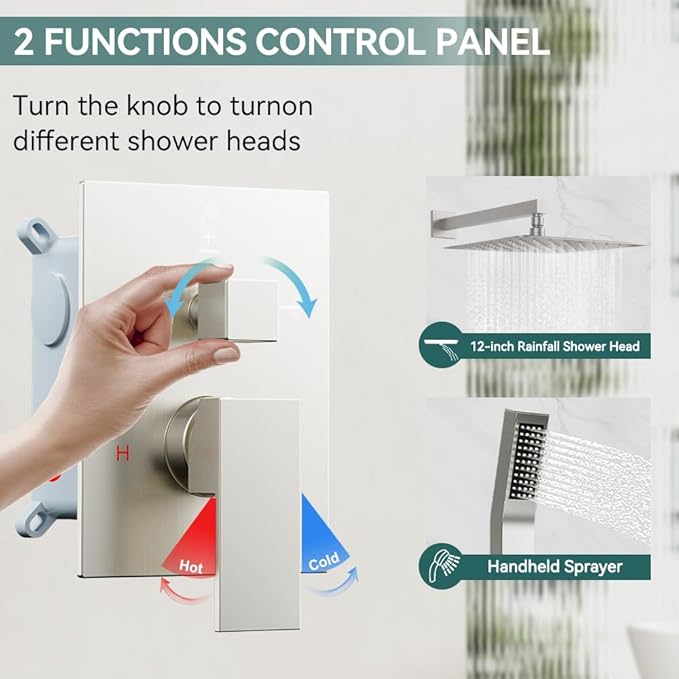 Shower Faucet Set Brushed Nickel Shower System, Starbath Rain Shower Head and Handheld Spray Shower Set Complete Wall Mounted,2 Way Pressure Balance Shower Valve and Trim Kit Included