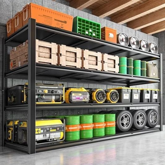 59.8" W x 59.8" H x 24.2" D Storage Shelves Metal Shelving, 2400LBS Garage Shelving Unit with Adjustable Shelf, 4 Tier Storage Rack for Garage, Pantry, Warehouse, Basement, Black