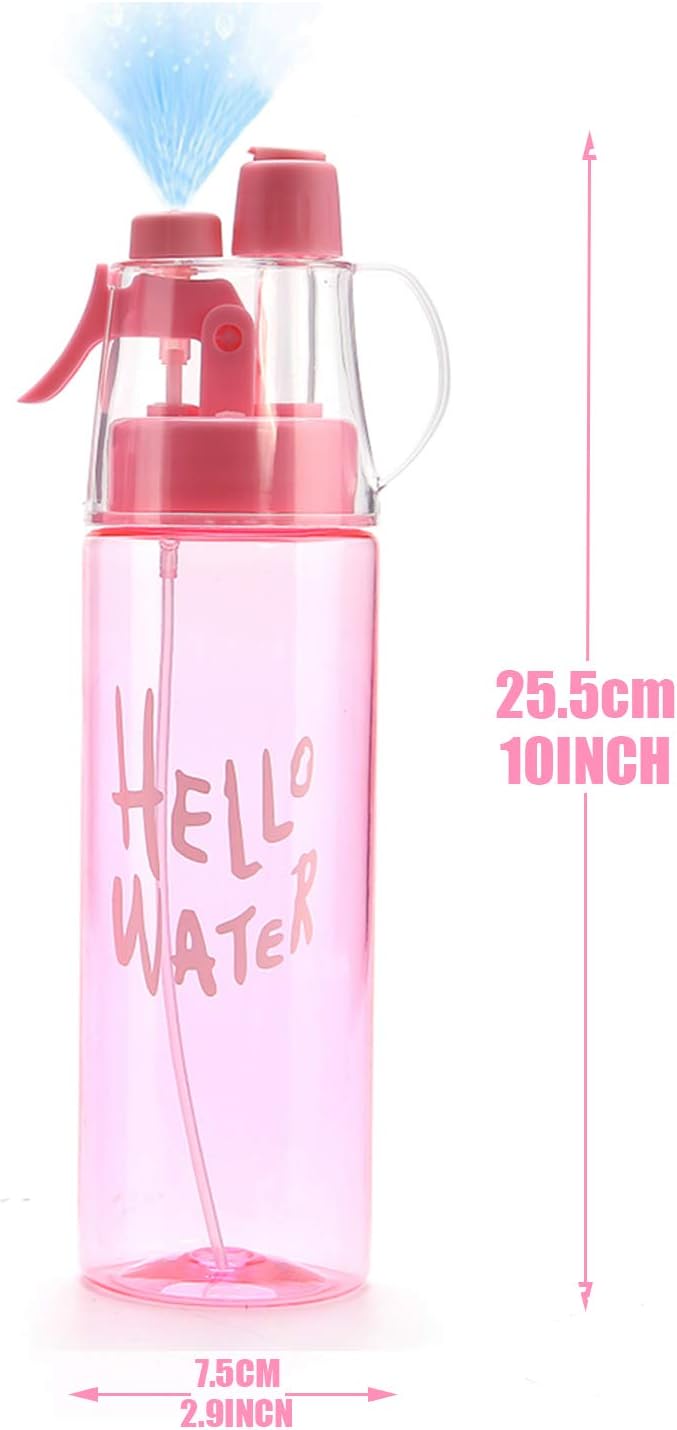 Emopeak 580ML Misting Water Bottle, 20OZ Sports Water Bottle with Spray Mist for Outdoor Hydration, BPA-Free Mist Water Bottle (Pink Transparent, 580ml/20oz)