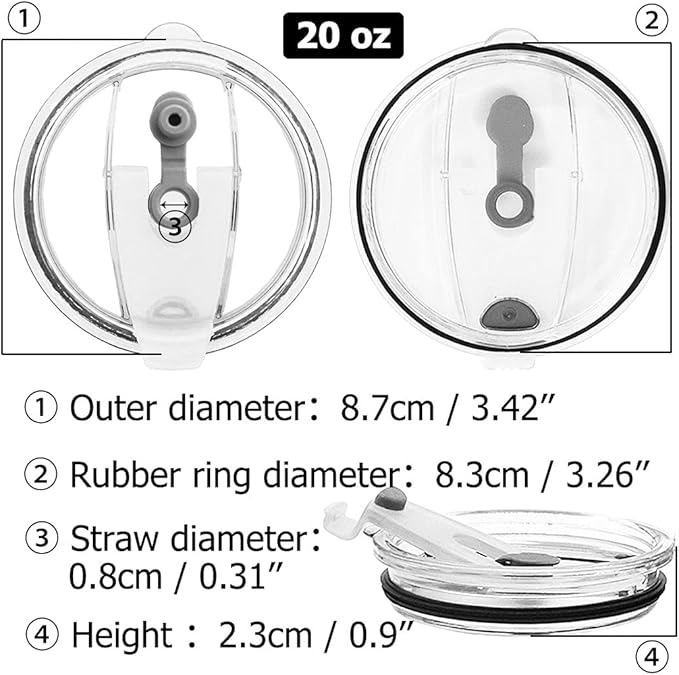 3 Packs Lids for 20oz Tumblers, CNYMANY Spill-proof Splash Resistant Straw-friendly Cover for Old Style Rtic, Ozark Trail 20 oz. Cups - Gray