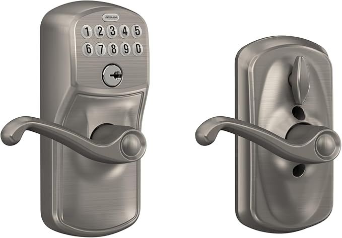 SCHLAGE FE595 PLY 619 FLA Plymouth Keypad Entry with Flex-Lock and Flair Style Levers, Satin Nickel