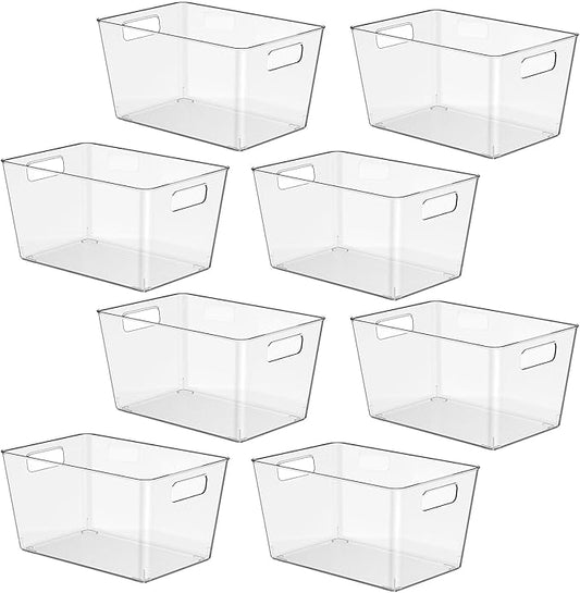 8 Pack Clear Plastic Storage Bins, 11" Large Pantry Organizer Bins with Handles, Plastic Containers for Refrigerator,BPA-Free Perfect for Kitchen,Fridge,Cabinet,Pantry,Bathroom,Closet Organization