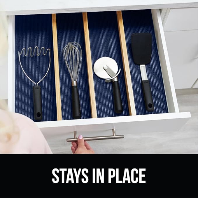 Gorilla Grip powerGRIP Drawer Shelf and Cabinet Liner, Thick Strong Hold, Non-Adhesive Liners Protect Kitchen Cabinets and Cupboard, Bathroom Drawers, Easy Install, Breathable Mat, 20" x10', Navy Blue