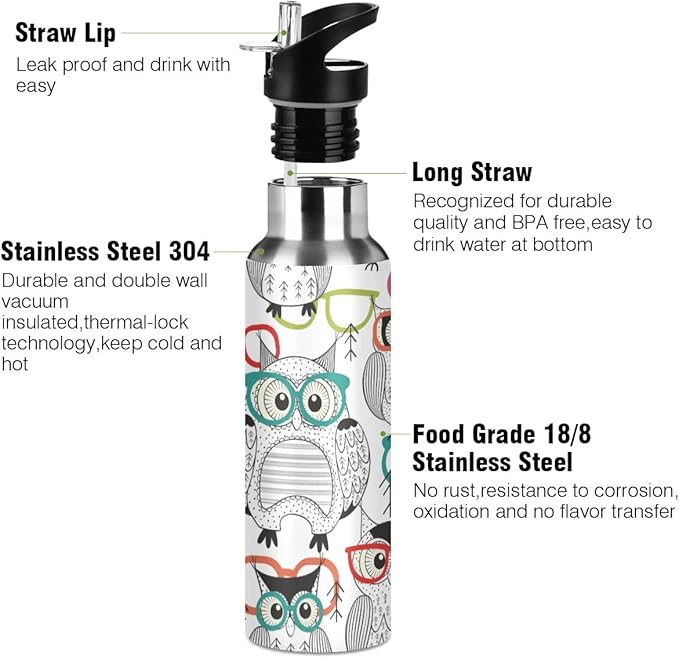 MNSRUU Insulated Water Bottle with Straw, Rainbow and Unicorns Stainless Steel Flasks for Sports Cycling Hiking School