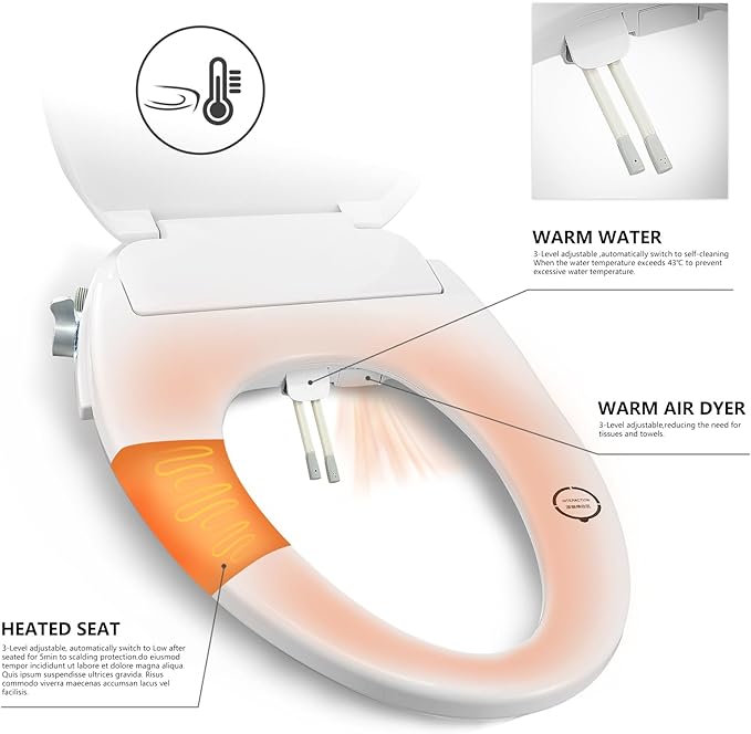 Elongated Electronic Bidet Toilet Seat with Wireless Remote Control,Heated Toilet Seats, Warm Air Dryer,Temperature Controlled Wash and Soft-close Functions (TE001-116)