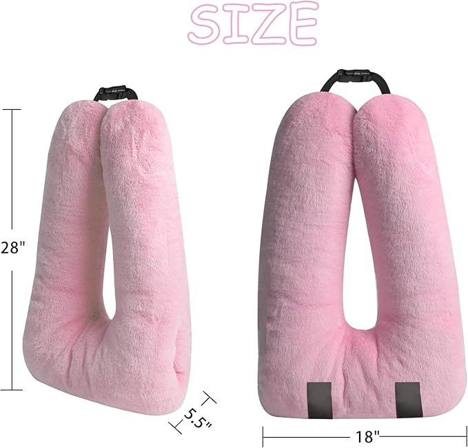 Kids Travel Pillow for Car Seat with Hand Muff, Cartoon Neck & Headrest Seat Belt Pillow for Car Road Trips Long-Distance Travel Sleeping Pillow for Adults and Children, Pink