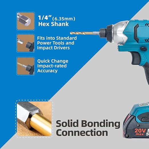 HIGHFIRE 22 Pieces Hex Shank Drill Bit Set for Impact Driver, HSS Twist Titanium Drill Bits for Metal, Hex Drive Quick Change Drill Bits Set