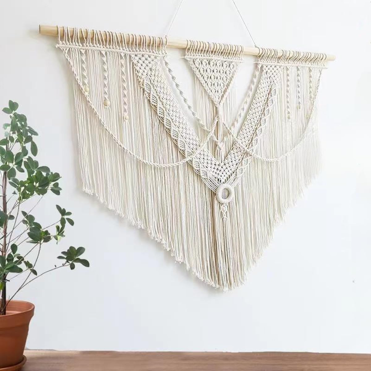 guzhiou large macrame wall hanging - Boho Tapestry Macrame Wall Decor Art- Chic Bohemian Handmade Woven Tapestry Home Decoration for Bedroom Living Room Apartment Wedding Party - 43"x32" (Beige-A)