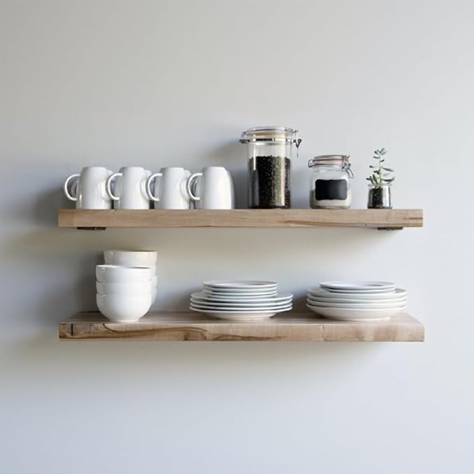 Urban Legacy Deep Floating Shelves | Wormy Maple with Furniture Grade Clear Coat | Low Profile Brackets | Set of 2 (48" x 11" x 2")