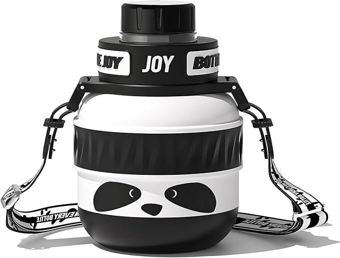 Stainless-Steel Water Bottle: Kids Water Bottle, Leakproof Lid, Perfect Sip, Double Insulated, Eco-Friendly, Dishwasher Safe & Stylish Strap, Gifts for Kids (Panda, 16 oz)