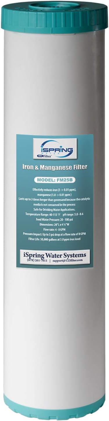 iSpring Whole House Water Filter Cartridge Bundle, Iron & Manganese Reducing Filter and CTO Carbon Block Replacement Cartridge, Models FM25B and FC25B