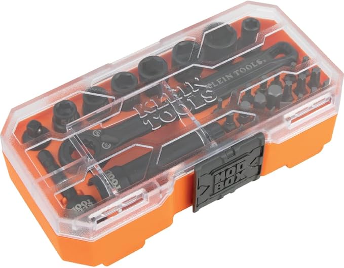 Klein Tools 65300 KNECT 32-Piece Pass Through Socket Set, SAE Impact Socket Set with MODbox Case, 1/4-Inch Drive, Sockets, Bits and Accessories