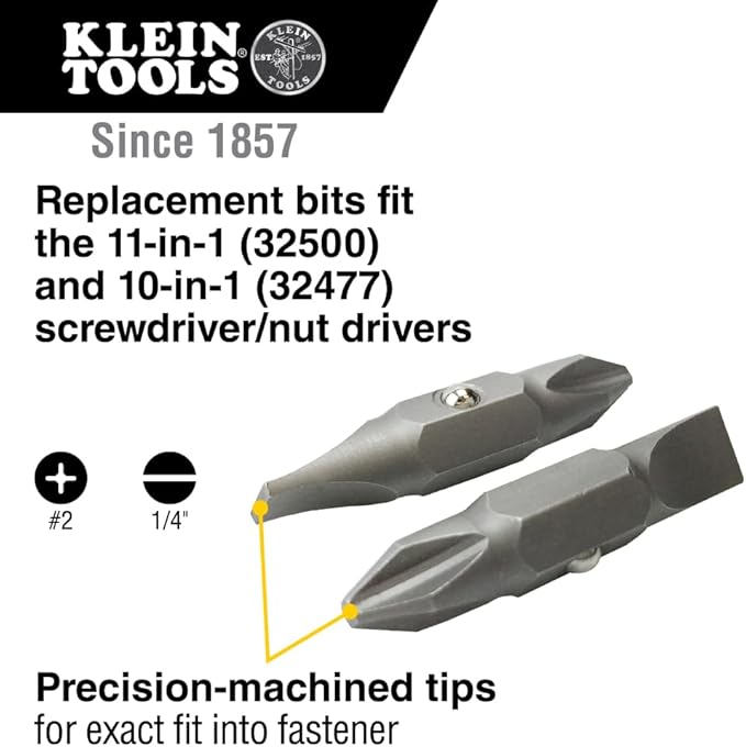 Klein 11-in-1 Magnetic Multi-Bit Screwdriver/Nut Driver Bundle with #2 Phillips & 1/4-Inch Slotted Replacement Bits