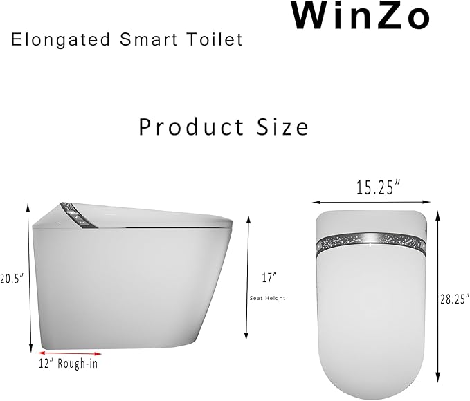 WinZo Luxury Smart Toilet with Elongated Heated Bidet Seat, Auto Flush, LED Display, Multiple Wash Modes with Starry Night Light Comfort ADA Height,(Matte Grey)