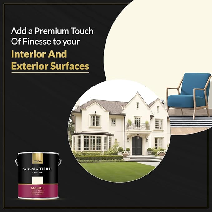 EVOLVE Signature Paint & Primer: Luxury Paint & Primer for Indoor & Outdoor Surfaces, Minimal Odor, Eggshell Sheen (Vanilla White, 1 Gallon)